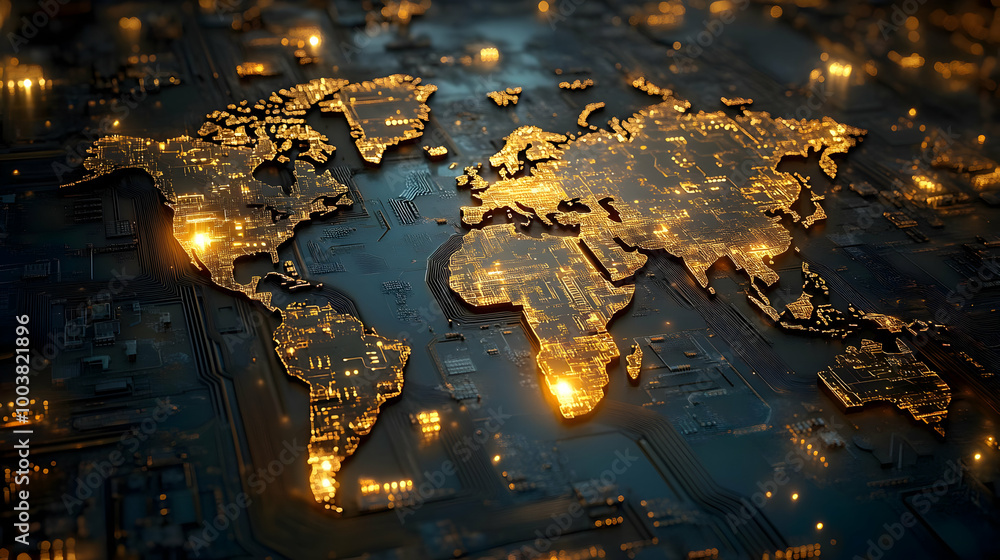 Poster global connectivity: a world map on a circuit board