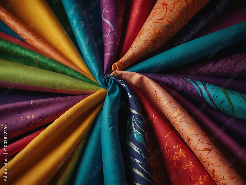 Poster colorful fabric pattern creates an abstract, dynamic composition.