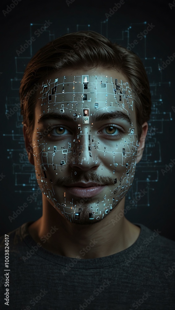 Poster concept of anonymous access and face recognition in a digital interface.