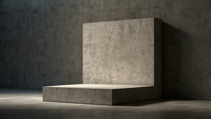Concrete podium for product displays against a simple wall.