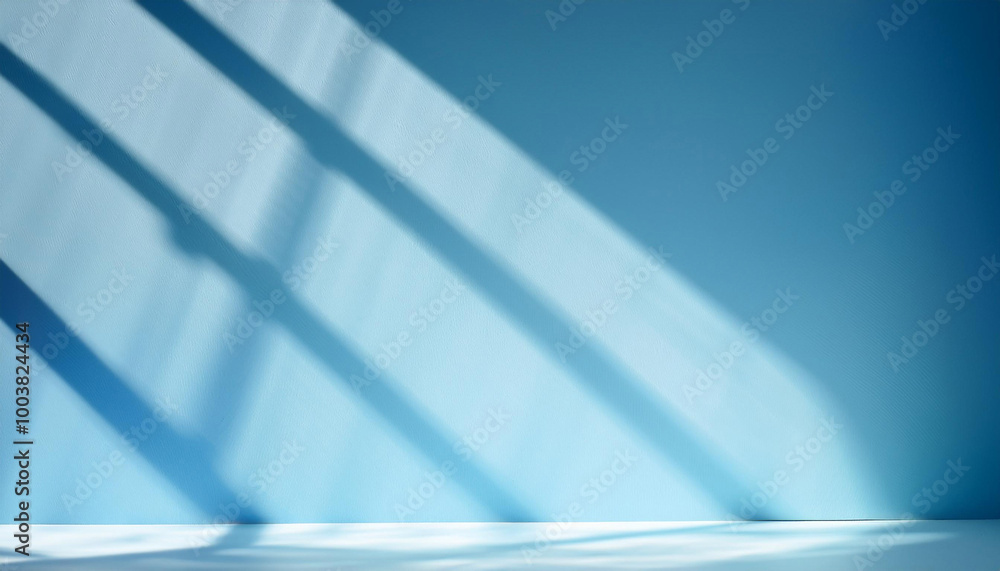 Poster minimalistic simple abstract light blue background for product presentation. shadow and light from w