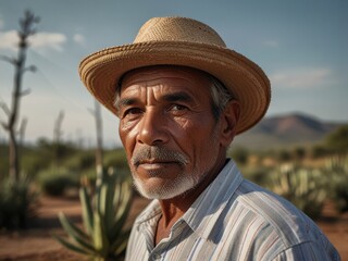Fototapeta premium Portrait of an Elderly Man in a Straw Hat