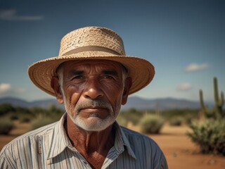 Fototapeta premium Portrait of an Elderly Man in a Straw Hat