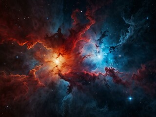 Cosmic red and blue nebula in space.