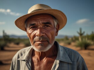 Fototapeta premium Portrait of an Elderly Man in a Straw Hat