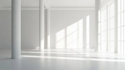 Obraz premium 3D rendering of an empty white room with a minimalistic interior design