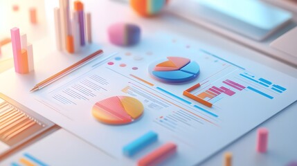 Business strategy concept. Business financials, leadership, direction and growth, planning. 3d render illustration. 