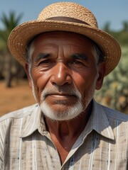 Fototapeta premium Portrait of an Elderly Man in a Straw Hat