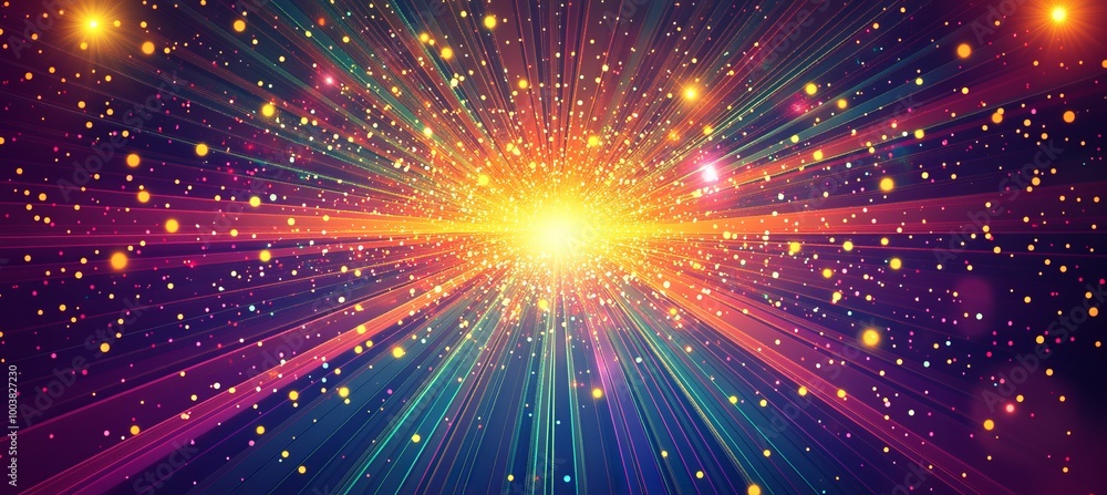 Poster space light rays spark explosion background. generative ai technology.