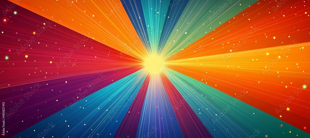 Poster colorful light sun burst rays explosion background. copy space backdrop. generative ai technology.