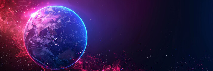 Fototapeta premium A digital image of the Earth with dynamic motion lines around an abstract blue background