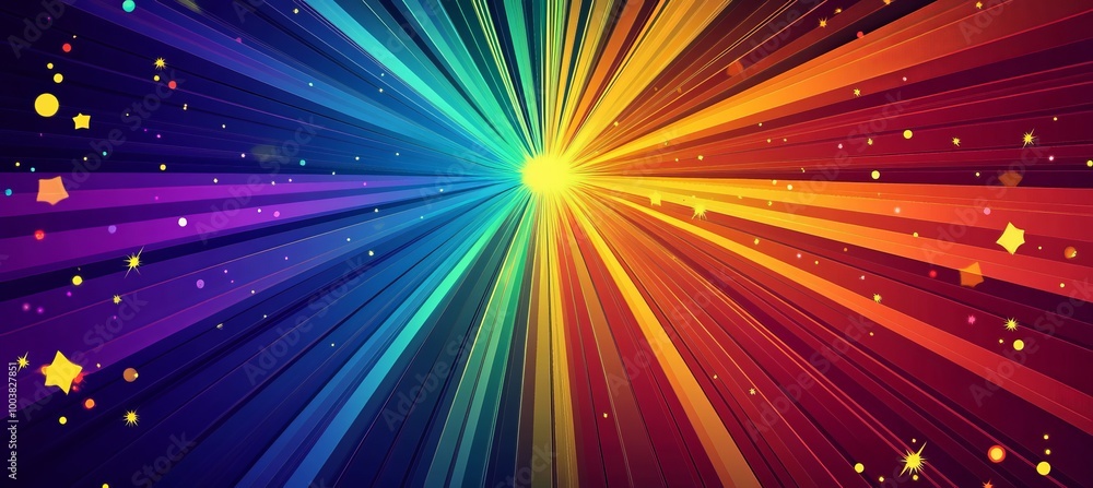 Poster rainbow light sunburst rays explosion background. copy space backdrop. generative ai technology.