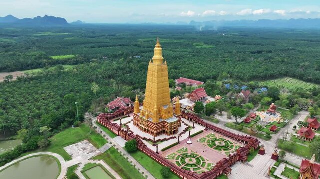 Aerial view of Wat MahaThat Wichiramongkol in Krabi, Thailand, south east asia