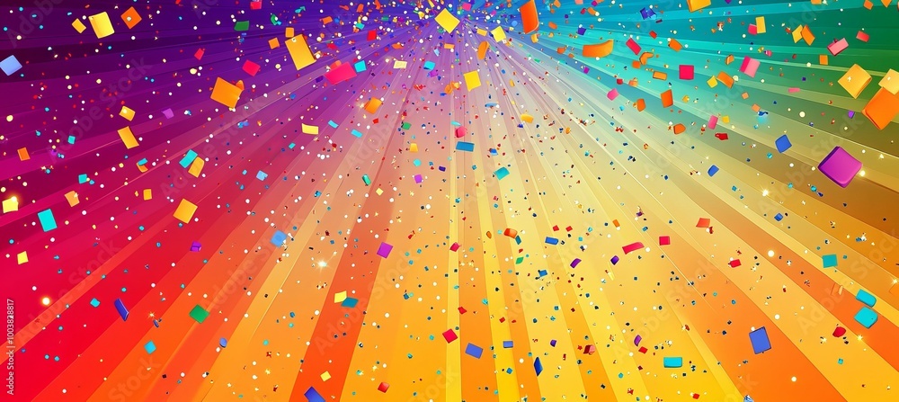 Aufkleber party confetti element with colorful light burst effect background. generative ai technology.
