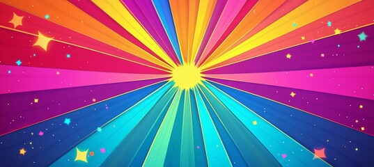 Rainbow colorful sunburst rays explosion cartoon style background. Generative AI technology.	
