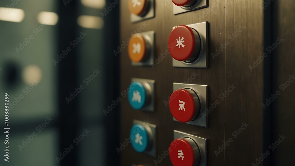 Poster decision-making symbolized by close-up of elevator buttons.