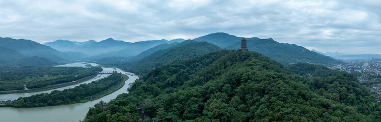 Fototapeta premium Aerial view of landscape in dujiangyan,Sichuan province,China