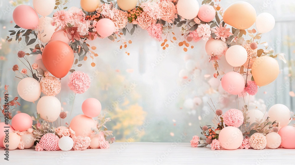 Poster boho-style event decoration arch backdrop with whimsical and creative design elements