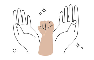 parents hands holding child hand clenched in fist