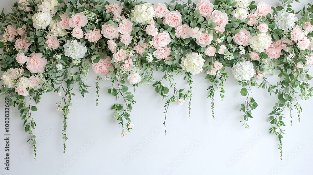 Poster photo booth backdrop combined with a floral arch, creating a stunning visual for events