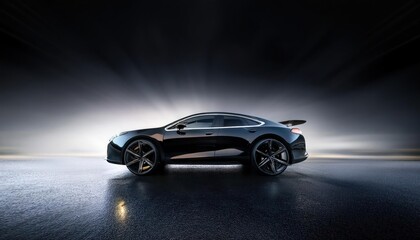 Modern black premium car in studio light 