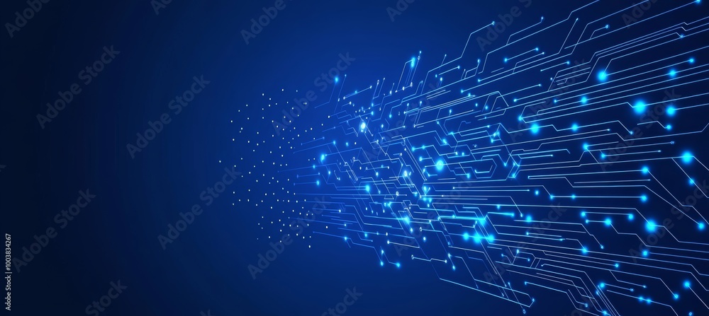 Aufkleber digital data flowing through circuit board, futuristic technology background, abstract data transfer