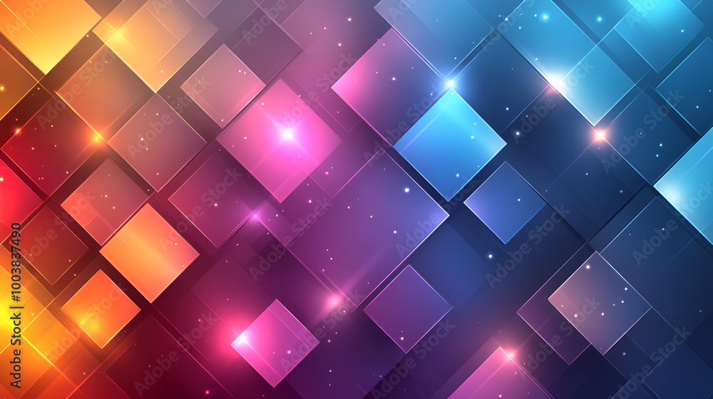 Poster colorful geometric background featuring vibrant squares and rectangles with a gradient effect and sp