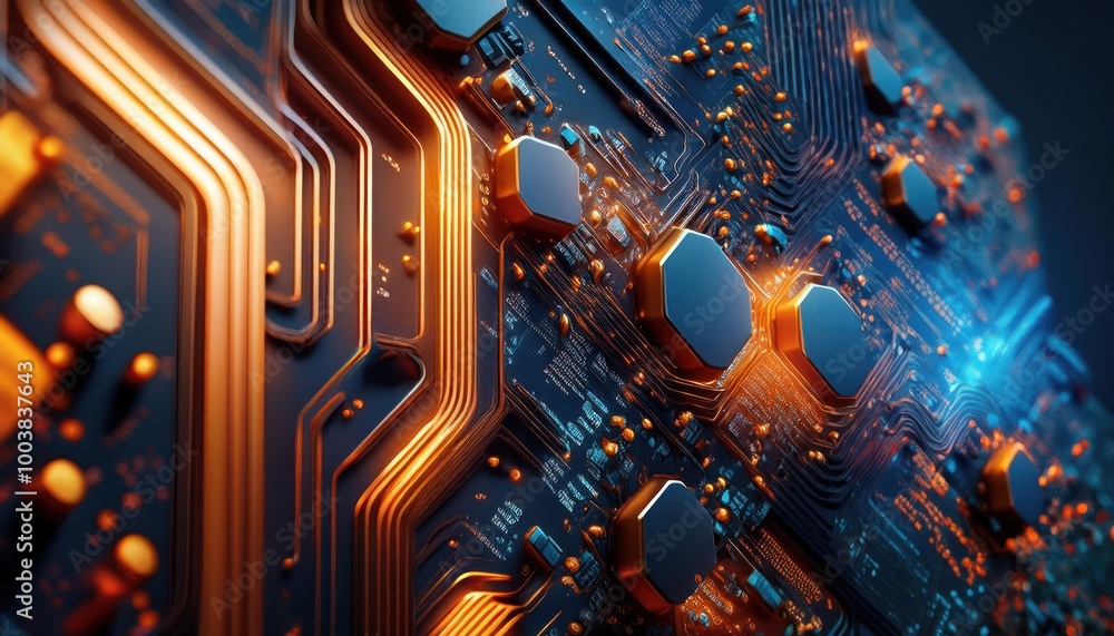 Poster modern technology circuit board texture background design. quantum computer technologies