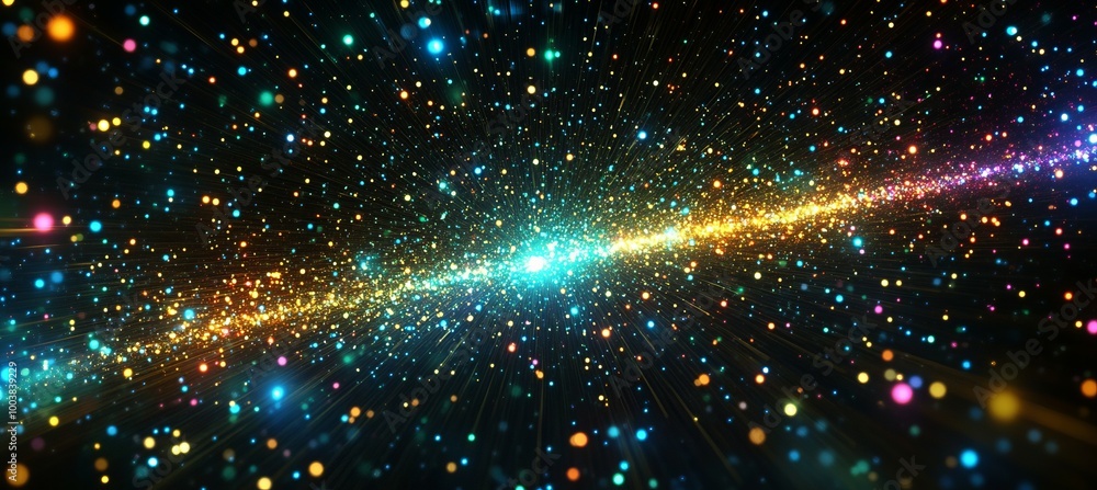 Poster light rays explosion on dark space background. generative ai technology.