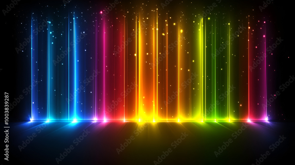 Aufkleber colorful light beams create a vibrant display against a dark background, showcasing a spectrum of hu