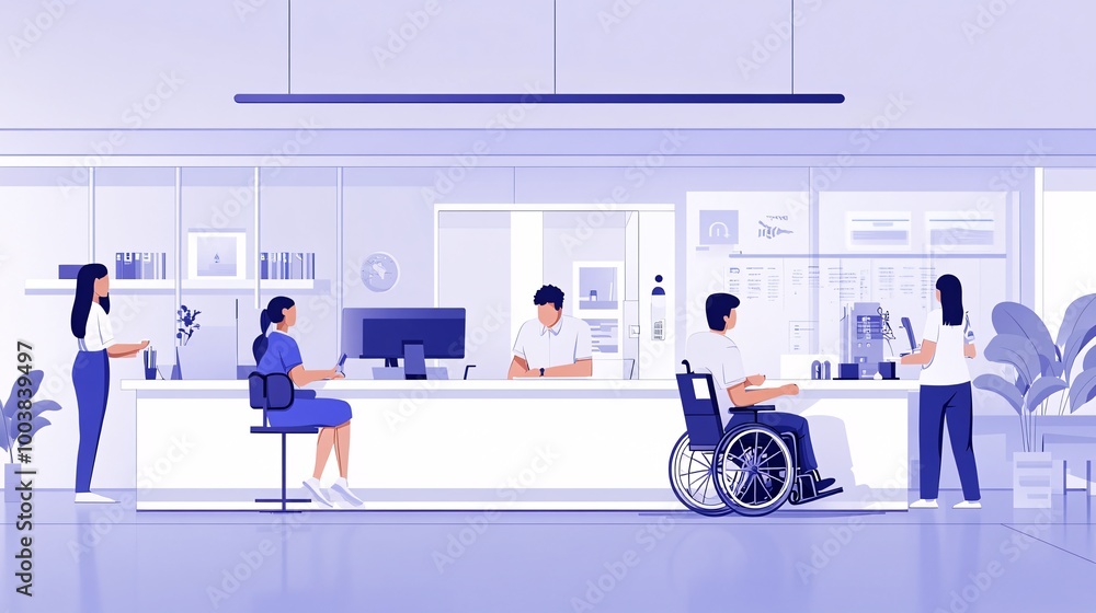 Aufkleber Professional working environment with a team of colleagues including a person in a wheelchair discussing a project around a table showing inclusivity and equal participation Large space for text in