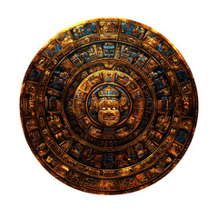 Aztec Calendar Stone Sun Stone Gold Ancient Civilization Mexico History Culture Art (Transparent Background)