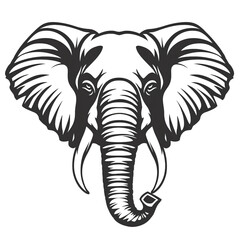 Obraz premium Elephant Head Silhouette Black and White Wildlife (Transparent Background)