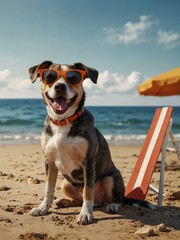 Funny dog enjoying a beach vacation illustration.