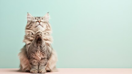 Fluffy Cat in Prayer with Closed Eyes