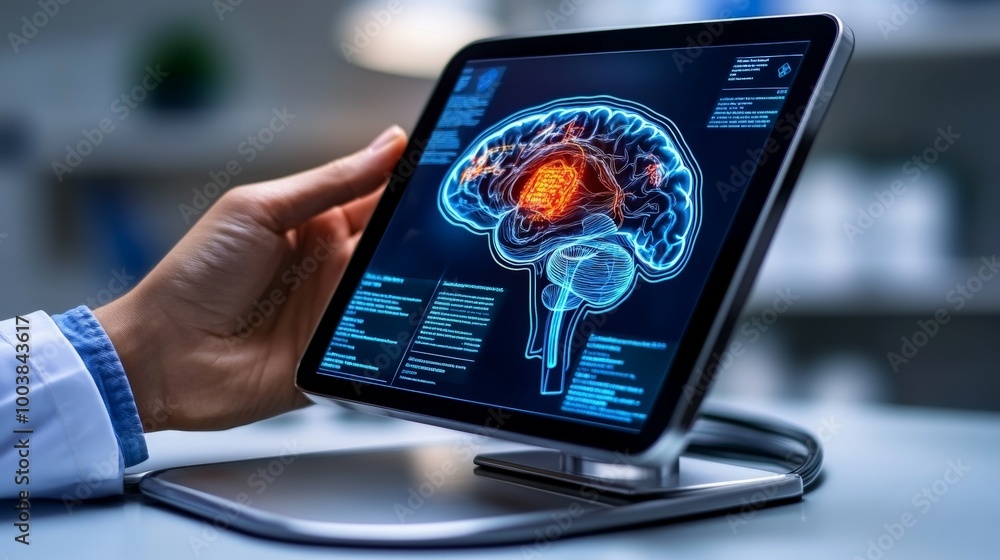 Poster brain scan analysis on tablet