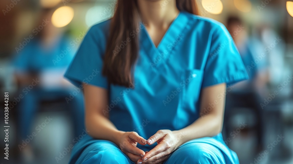 Poster Medical professional using sign language to communicate with a deaf patient showing inclusivity in healthcare settings Large space for text in center Stock Photo with copy space