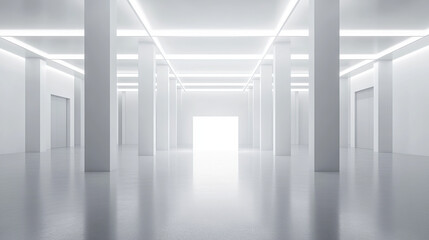 3D rendering of an empty white room with a minimalistic interior design