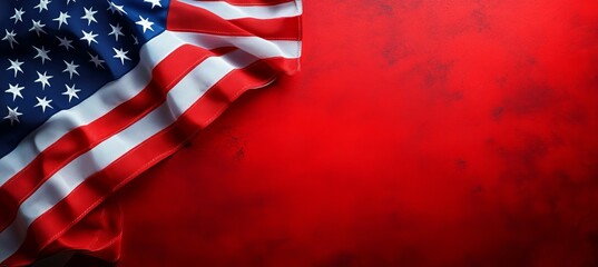 America flag with red copy space background. USA 4th of July Memorial or Independence day. Generative AI technology.	
