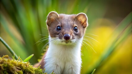 Obraz premium Close-Up of Weasel in Nature - Adorable Wildlife Image for Nature or Conservation-Themed Projects with a Playful and Curious Mood
