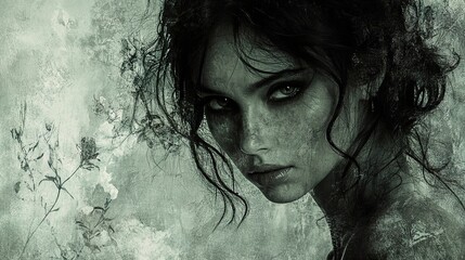 Intense Gaze: A Woman's Portrait in Green Tones