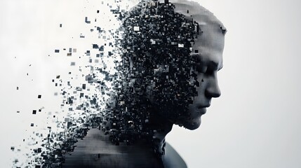 Composite image of digital gray pixelated 3d man. 