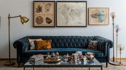 Stylish living room with a statement velvet sofa