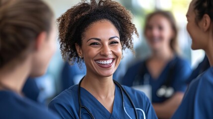 Healthcare workers conducting a health awareness campaign in a community park promoting healthy living and preventive care Large space for text in center Stock Photo with copy space