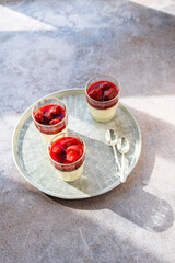 Lemon Posset with Vanilla Poached Strawberries