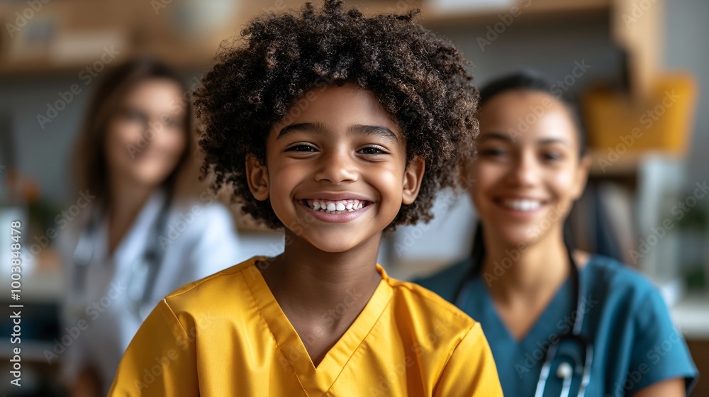 Poster nurse giving a child a vaccine in a clinic setting emphasizing immunization and preventive health se