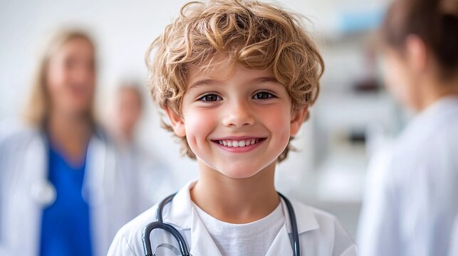 Nurse giving a child a vaccine in a clinic setting emphasizing immunization and preventive health services for children Large space for text in center Stock Photo with copy space