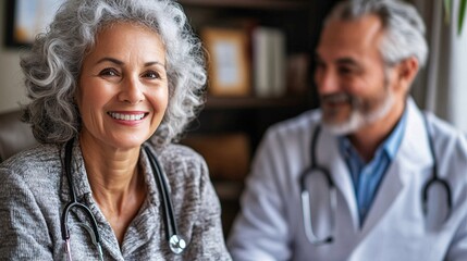 Healthcare professionals visiting a community center to provide health screenings for local residents demonstrating outreach services Large space for text in center Stock Photo with copy space