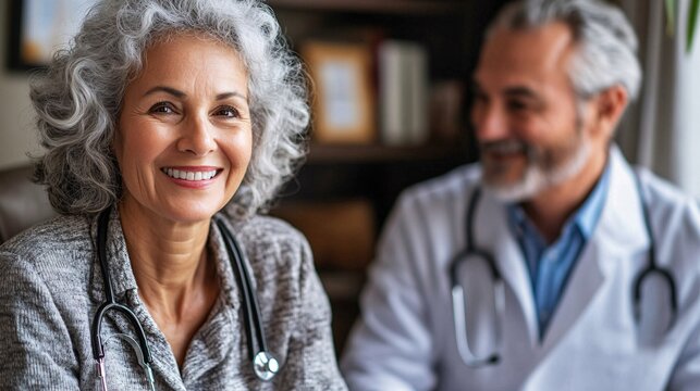 Healthcare professionals visiting a community center to provide health screenings for local residents demonstrating outreach services Large space for text in center Stock Photo with copy space