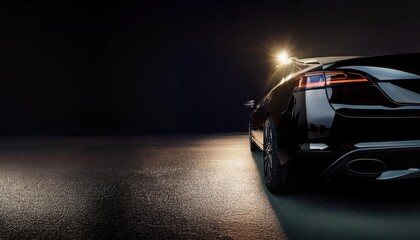 Fototapeta premium Rear view of modern black premium car in studio light 